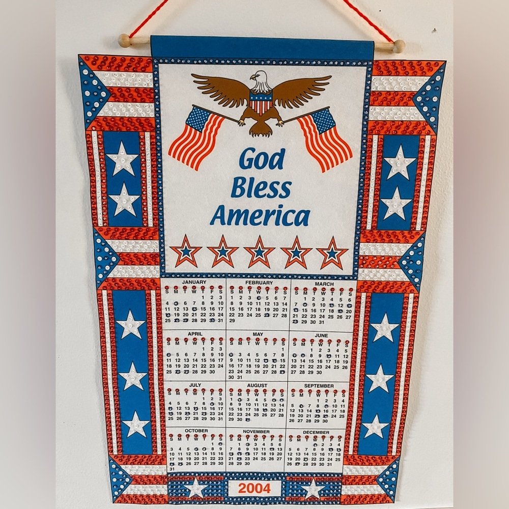 2004 God Bless America Felt Embroidered hanging wall calendar